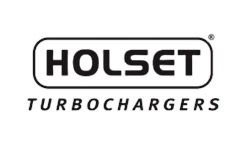 Un logotipo en blanco y negro para turbocompresores Holset sobre un fondo blanco.