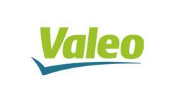 El logotipo de Valeo es verde y azul sobre un fondo blanco.