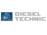 El logotipo de Diesel Technic es un logotipo azul y gris con una silla de ruedas encima.