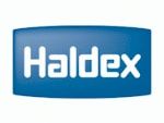 El logotipo de Haldex es azul y blanco sobre un fondo blanco.