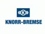 El logotipo de Knorr-Bremse es azul y blanco sobre un fondo blanco.