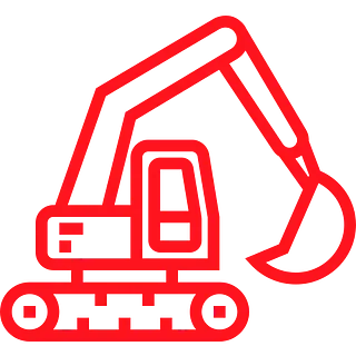 Contorno rojo de una excavadora.