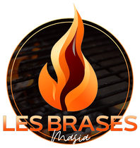 Un logotipo para Les Brases Magia con una llama en el centro.