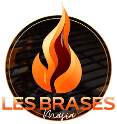 Un logotipo para Les Brases Magia con una llama en el centro.