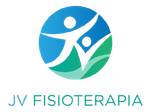Logotipo de JV Fisioterapia con dos figuras abstractas en un círculo azul y verde, con el texto "JV FISIOTERAPIA" debajo.