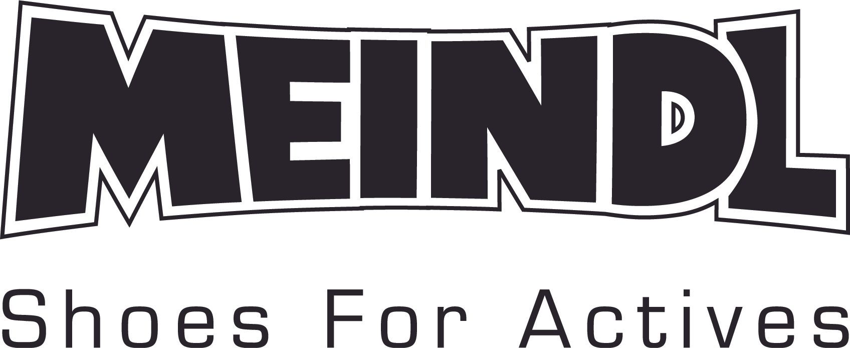 Ein schwarz-weißes Logo für Meindl-Schuhe für Aktive.