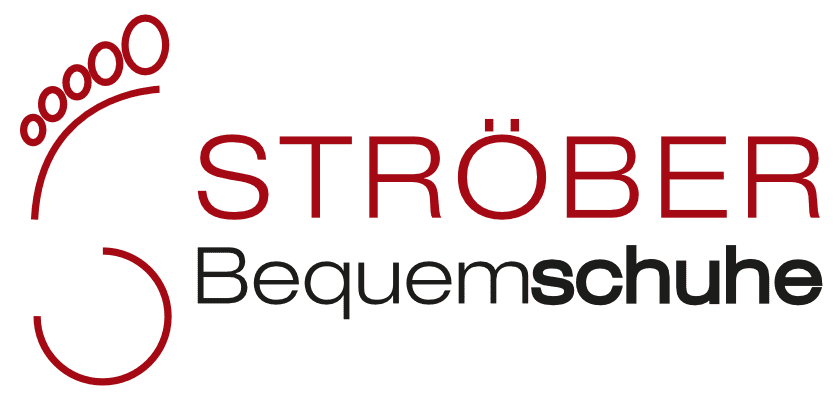 Ein rot-schwarzes Logo für Strober Bequemschuhe