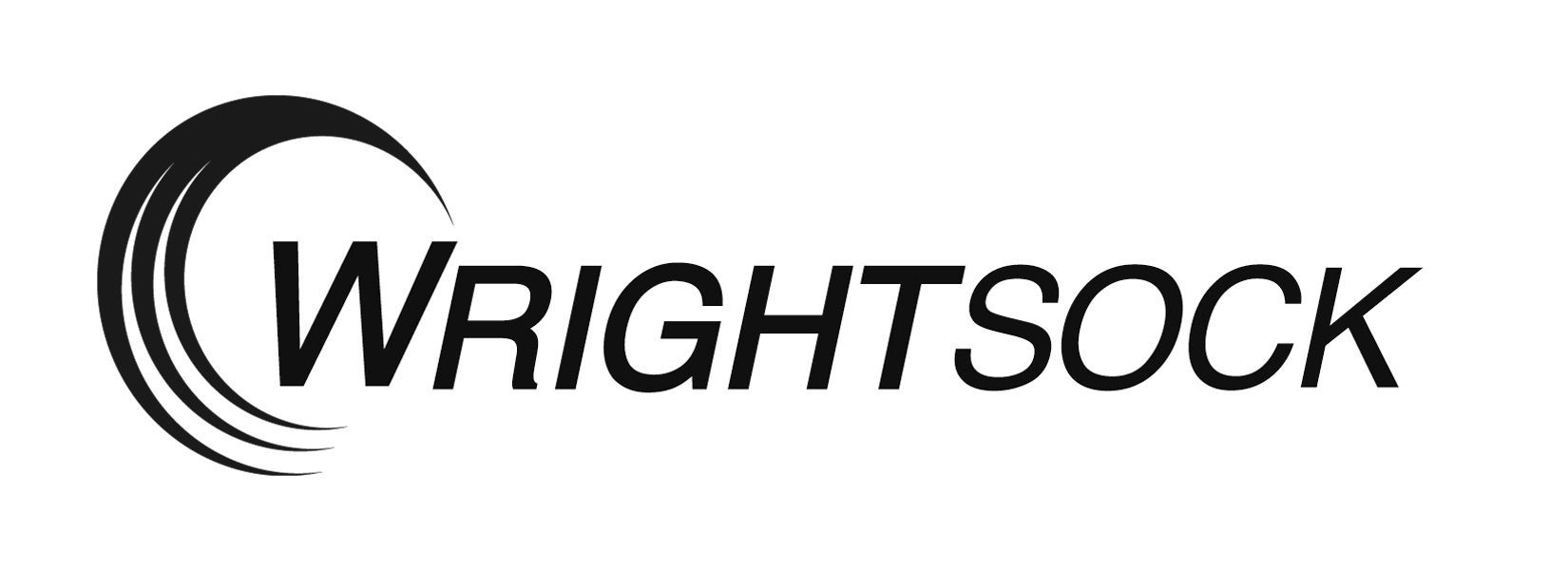 Ein schwarzweißes Logo für Wright Sock auf weißem Hintergrund.