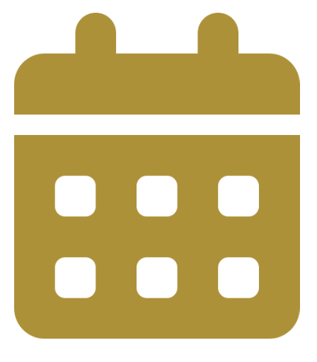 a gold calendar icon with white squares on a white background .