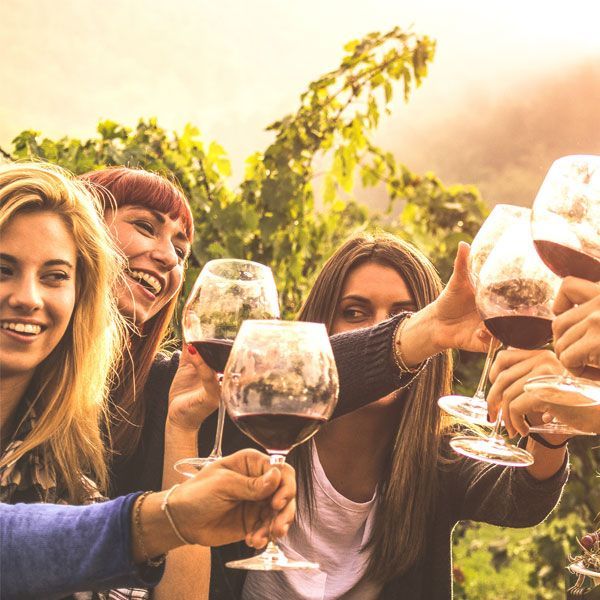 a group of people are toasting with wine glasses