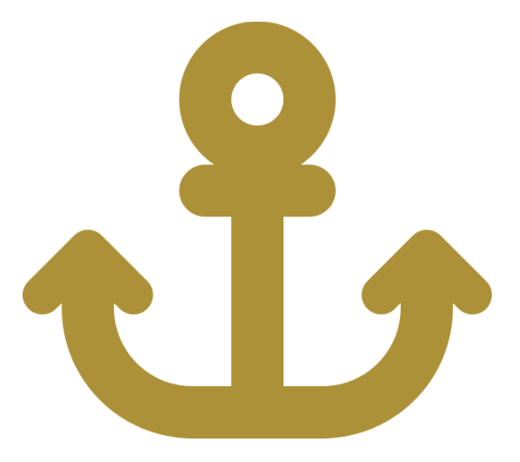 a gold anchor with two arrows pointing in opposite directions