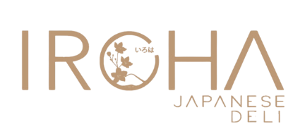 Logo von Iroha Japanese Deli mit japanischem Text und floraler Grafik im Kreis.