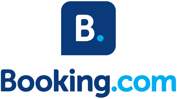 El logotipo de Booking.com es azul y blanco sobre un fondo blanco.