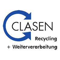 Das Logo von Clasen Recycling ist ein blauer Kreis mit einem Pfeil in der Mitte.