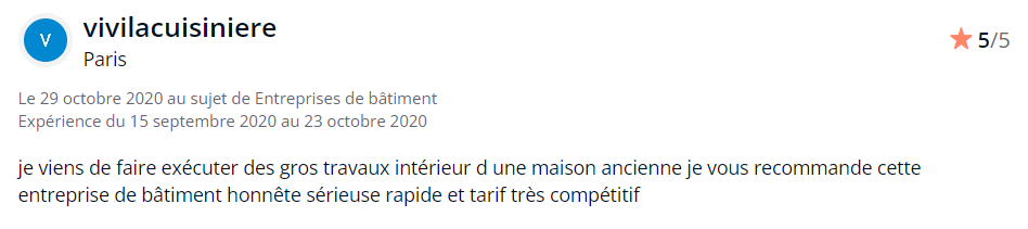 Avis Pages Jaunes laissé par vivilacuisiniere