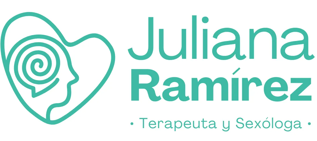 Logotipo de "Juliana Ramírez" con un corazón verde azulado y un perfil con un espiral en su interior.