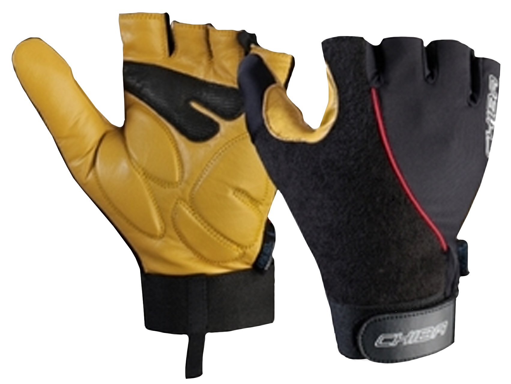 Ein Paar rote und weiße Handschuhe auf weißem Hintergrund.