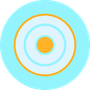 Cercles abstraits évoquant des cibles, en bleu, blanc et orange, sur fond bleu clair