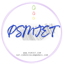 Logotipo con "PSMJET" en letras azules, fondo de c&oacute;digo de barras y gotas de colores encima.