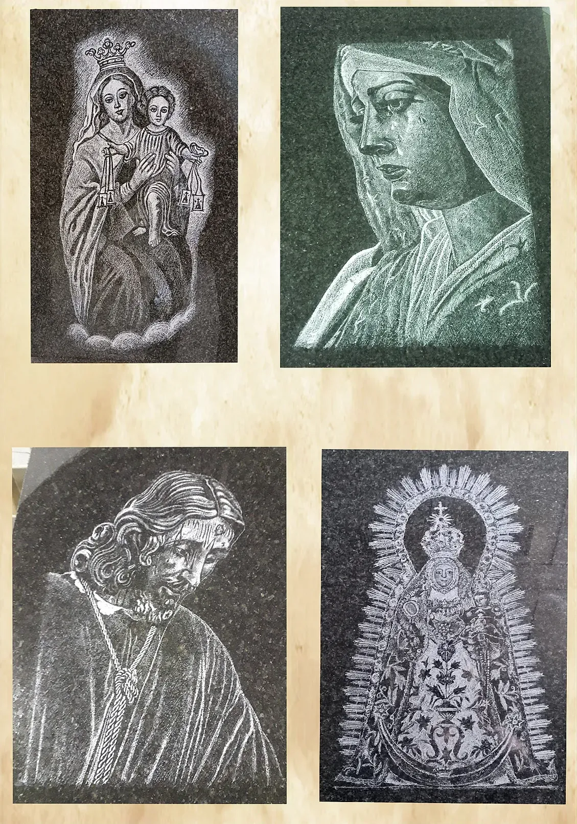 Cuatro imágenes en blanco y negro de Jesús y María