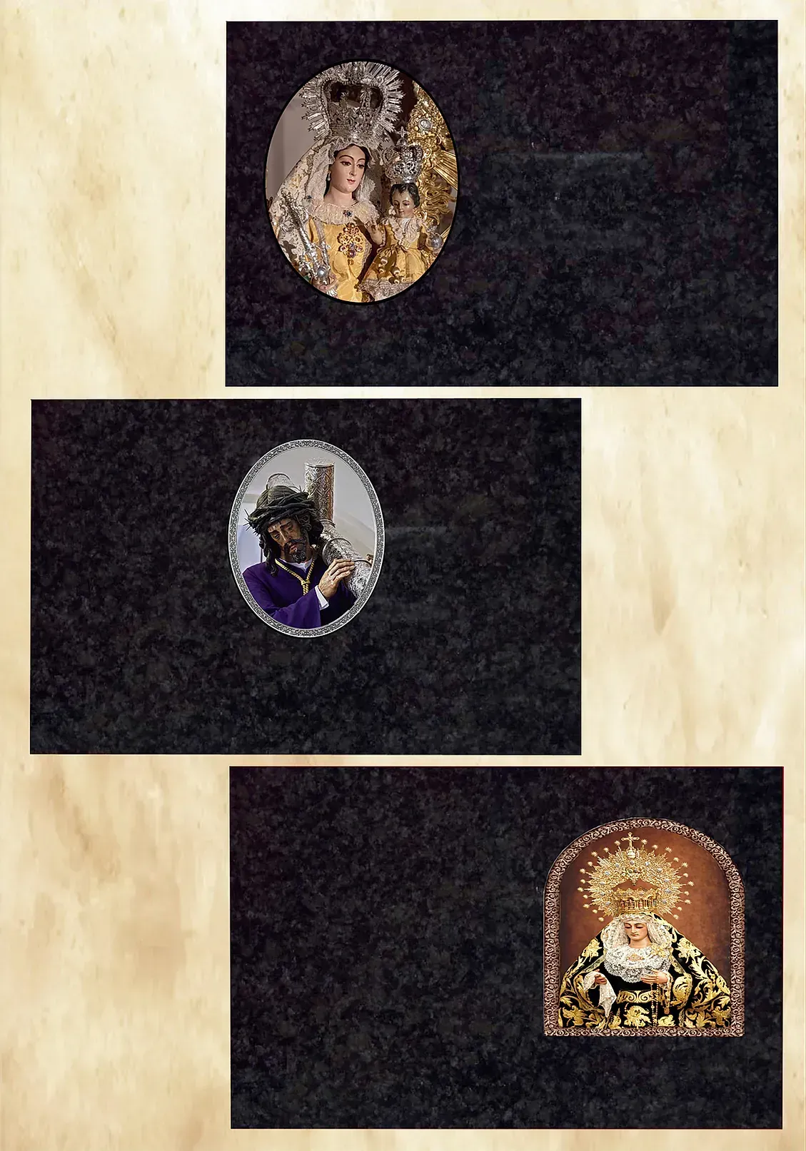 Un collage de tres imágenes de Jesús sobre un fondo negro.