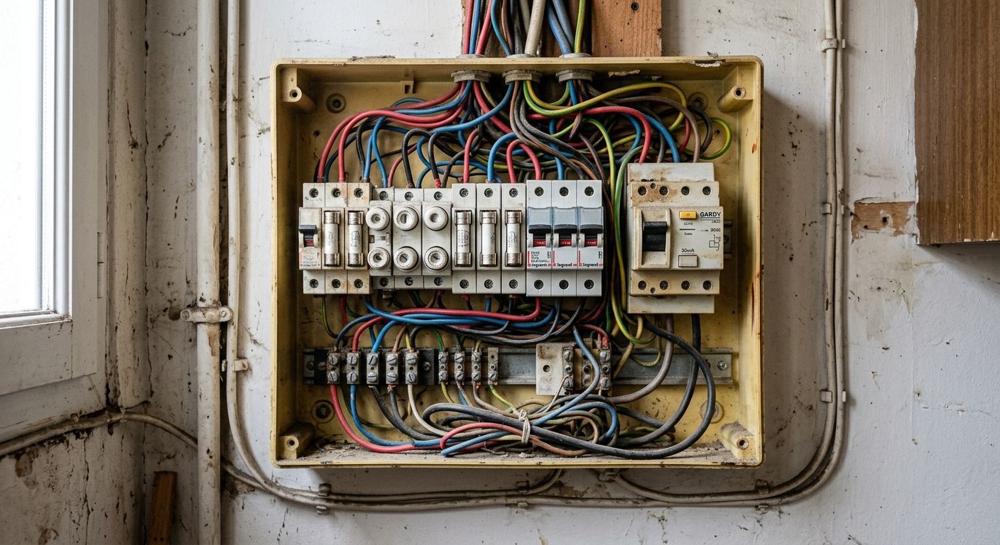 Tableau électrique ouvert avec des fils 