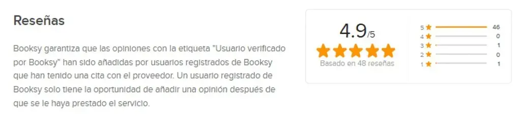 Una imagen borrosa de un sitio web con una calificación de 4,9 estrellas.
