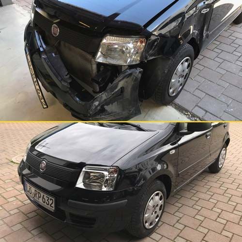 Ein Vorher-Nachher-Foto eines schwarzen Autos
