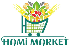 Das Logo des Hami-Marktes zeigt einen Einkaufswagen voller Obst und Gemüse.