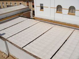 Un tejado de un edificio con muchas ventanas.