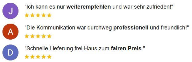 Bewertung des Unternehmens von  Kunden über Google.