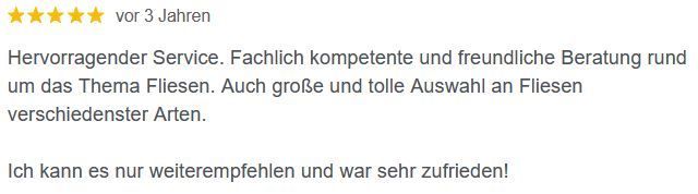 Bewertung des Unternehmens von einem Kunden über Google.