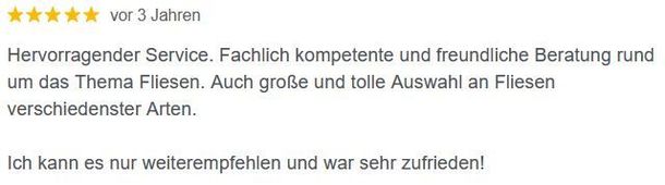 Bewertung des Unternehmens von einem Kunden über Google.