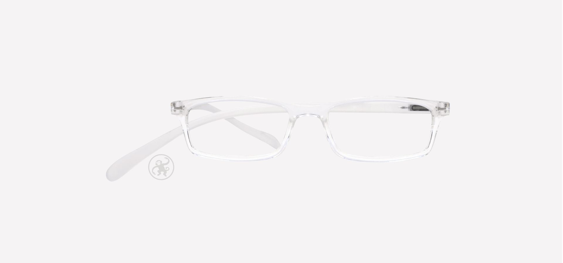 Crystal shiny farbene Korrektionsbrille auf weißem Hintergrund.