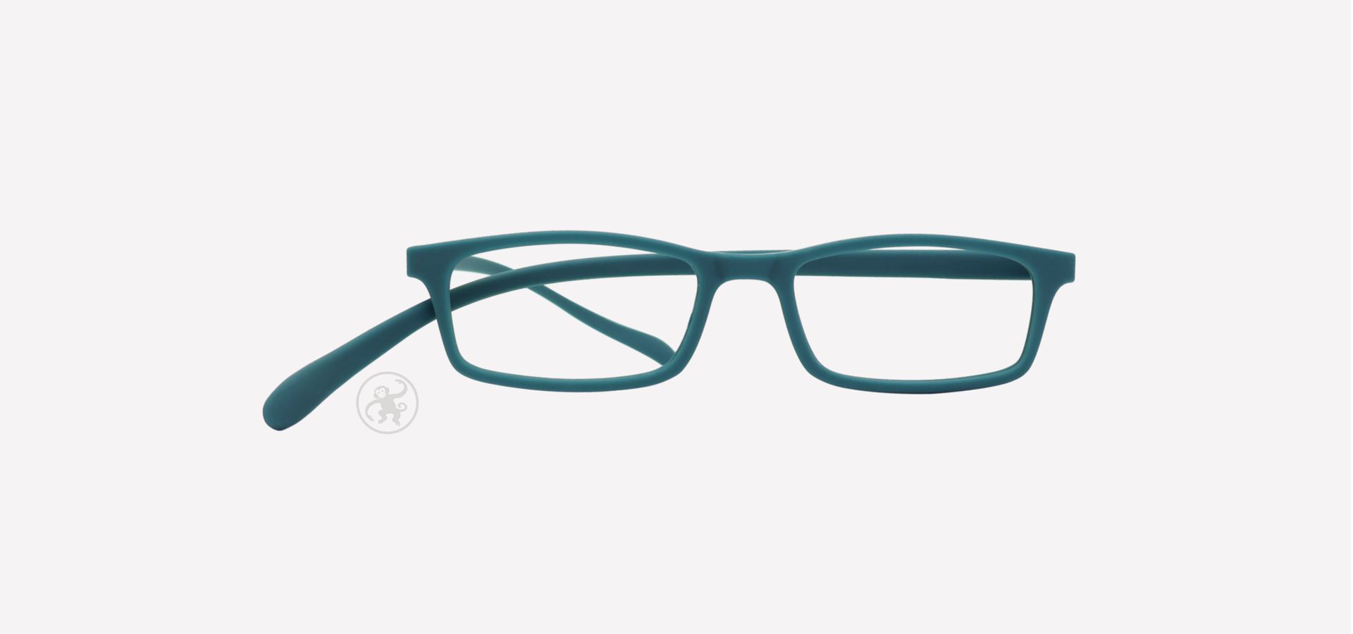 Ozean farbene Korrektionsfassung von vorne auf hellem Hintergrund.