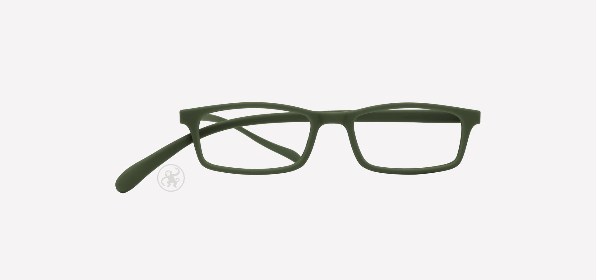 Dunkelgrüne Brille auf weißem Hintergrund