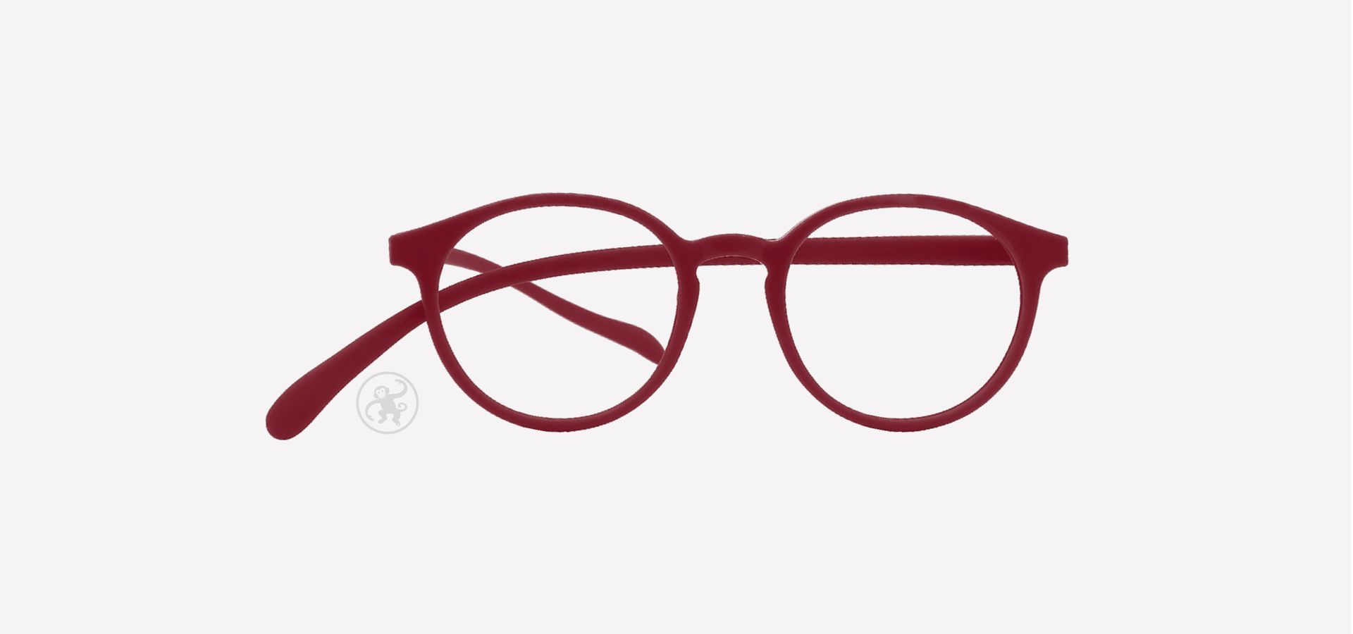 Rote Korrektionsfassung von vorne auf hellem Hintergrund.