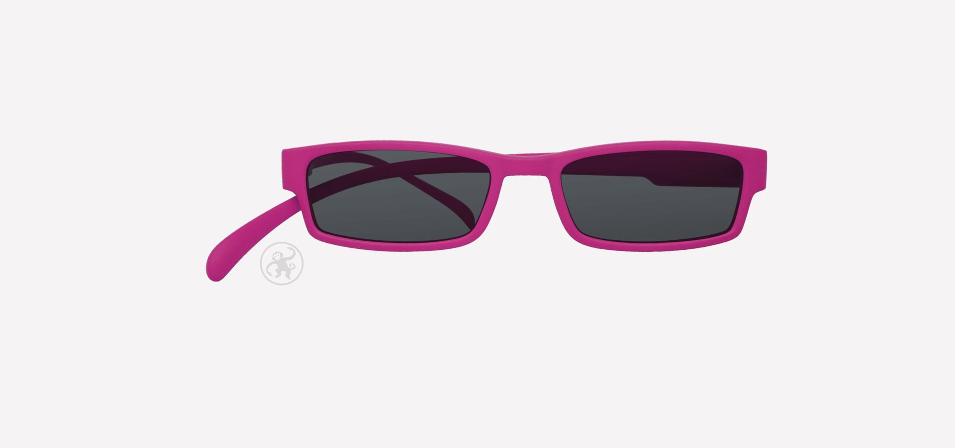 Pinke Lesesonnenbrille von vorne auf hellem Hintergrund.