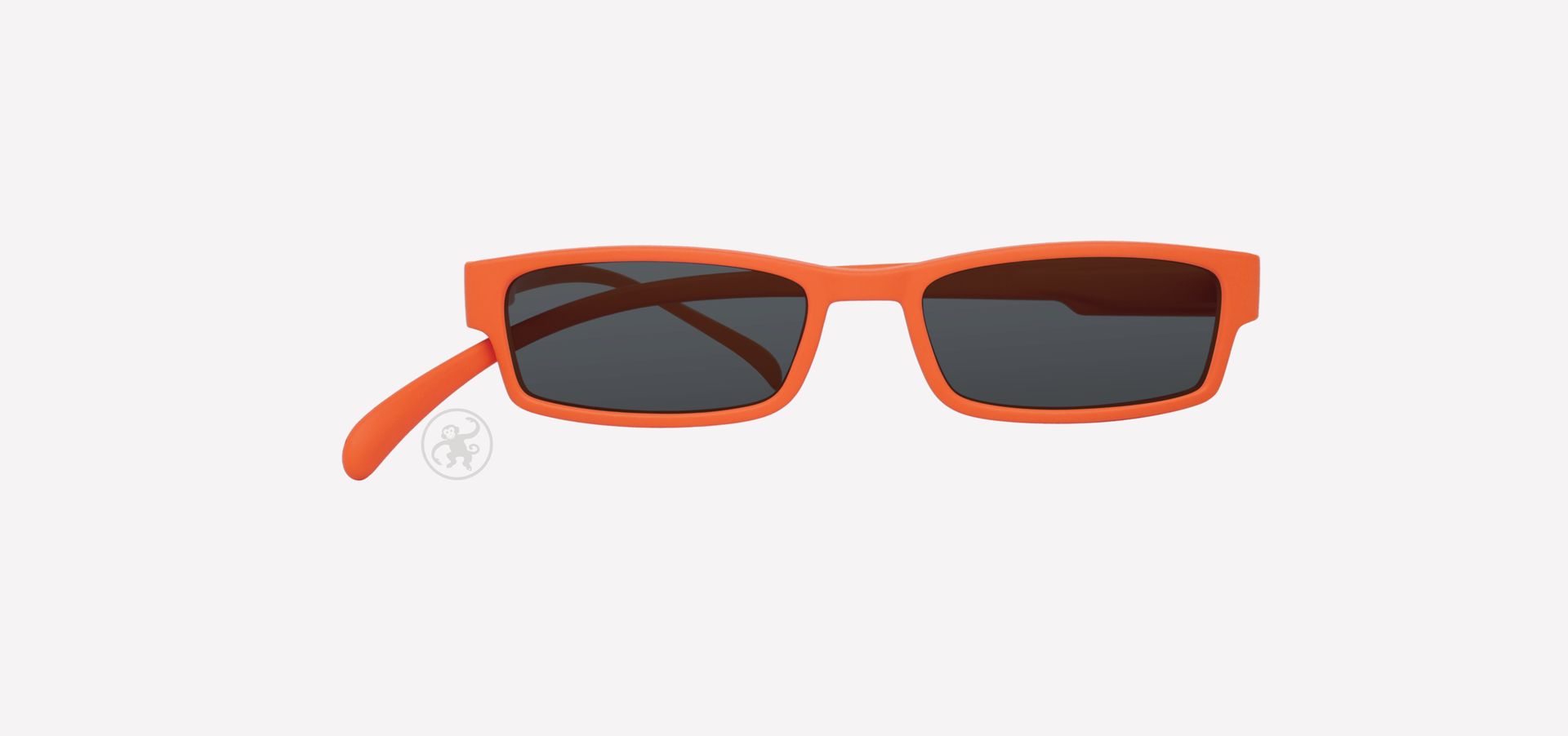 Orange farbene Lesesonnenbrille von vorne auf hellem Hintergrund.