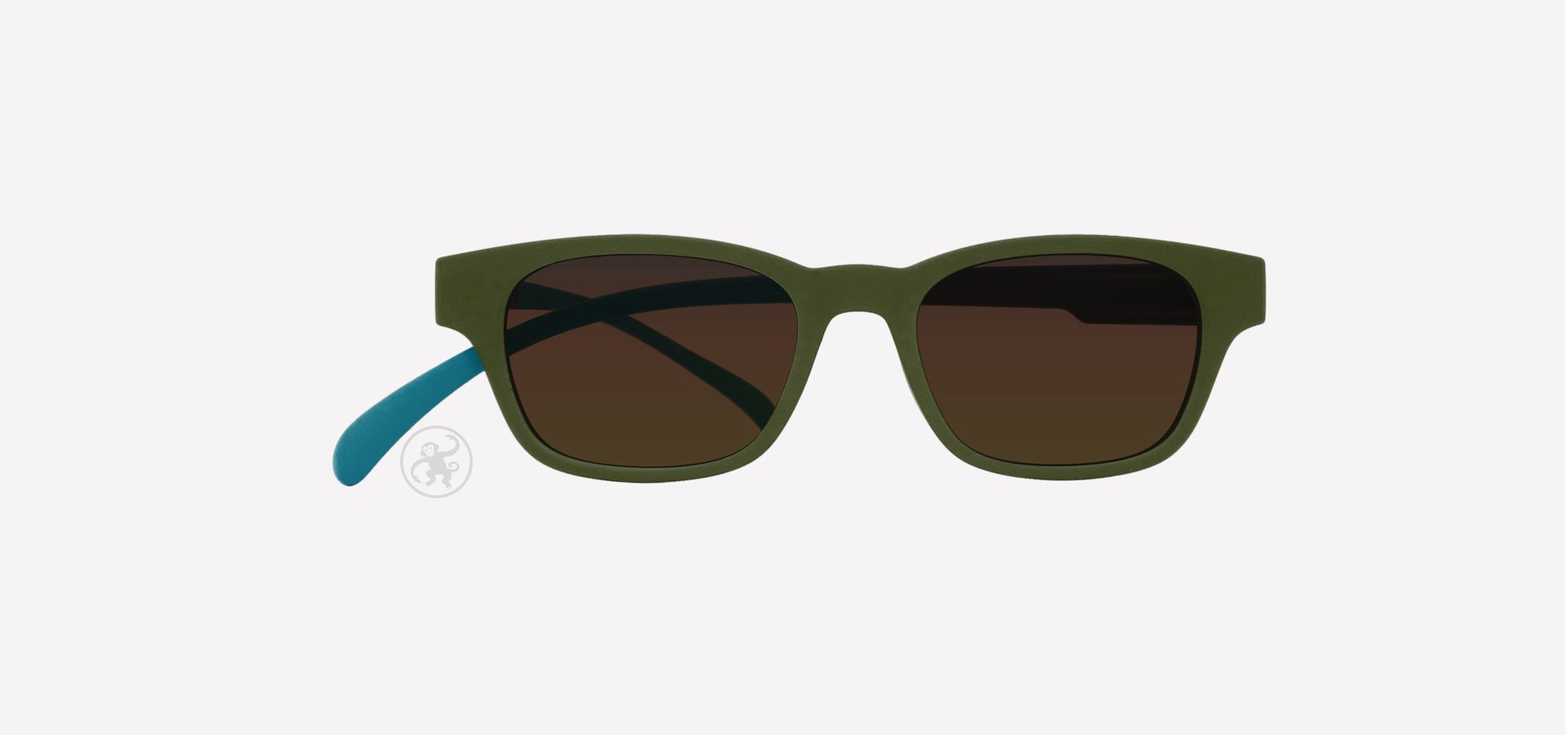 Olive-braun-ozean farbene Lesesonnenbrille von vorne auf hellem Hintergrund