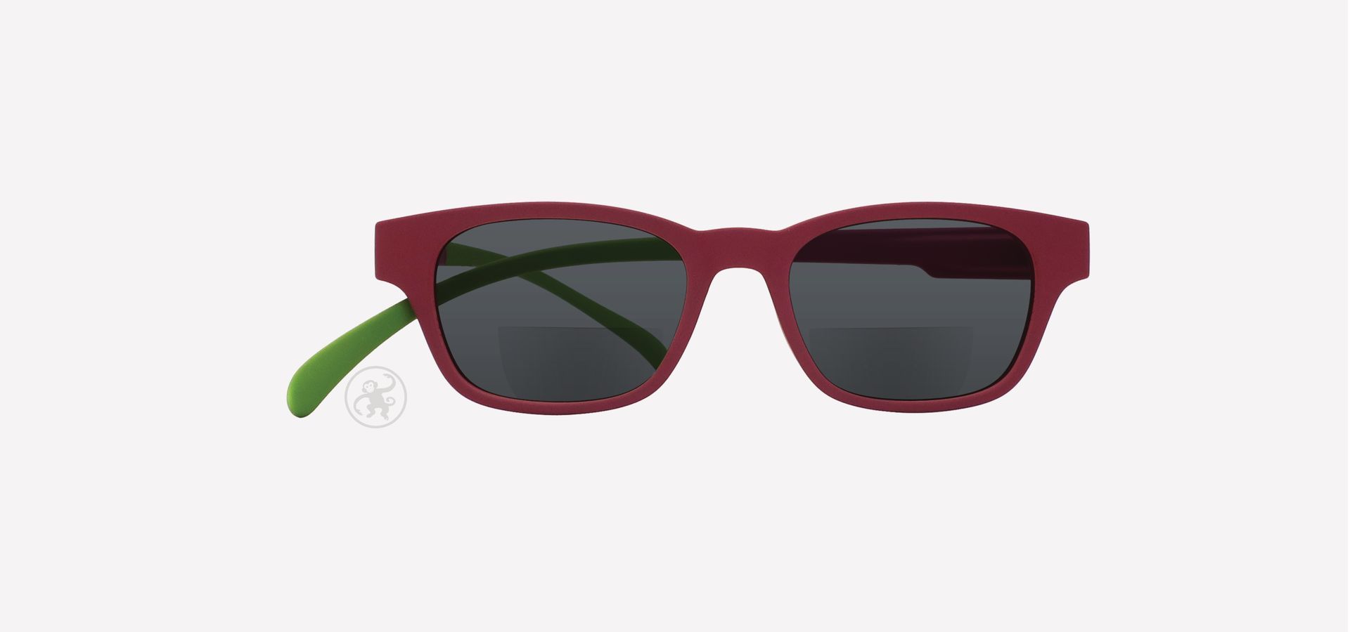 Rot-beeren-grün farbene Bifokal-Lesesonnenbrille von vorne auf hellem Hintergrund