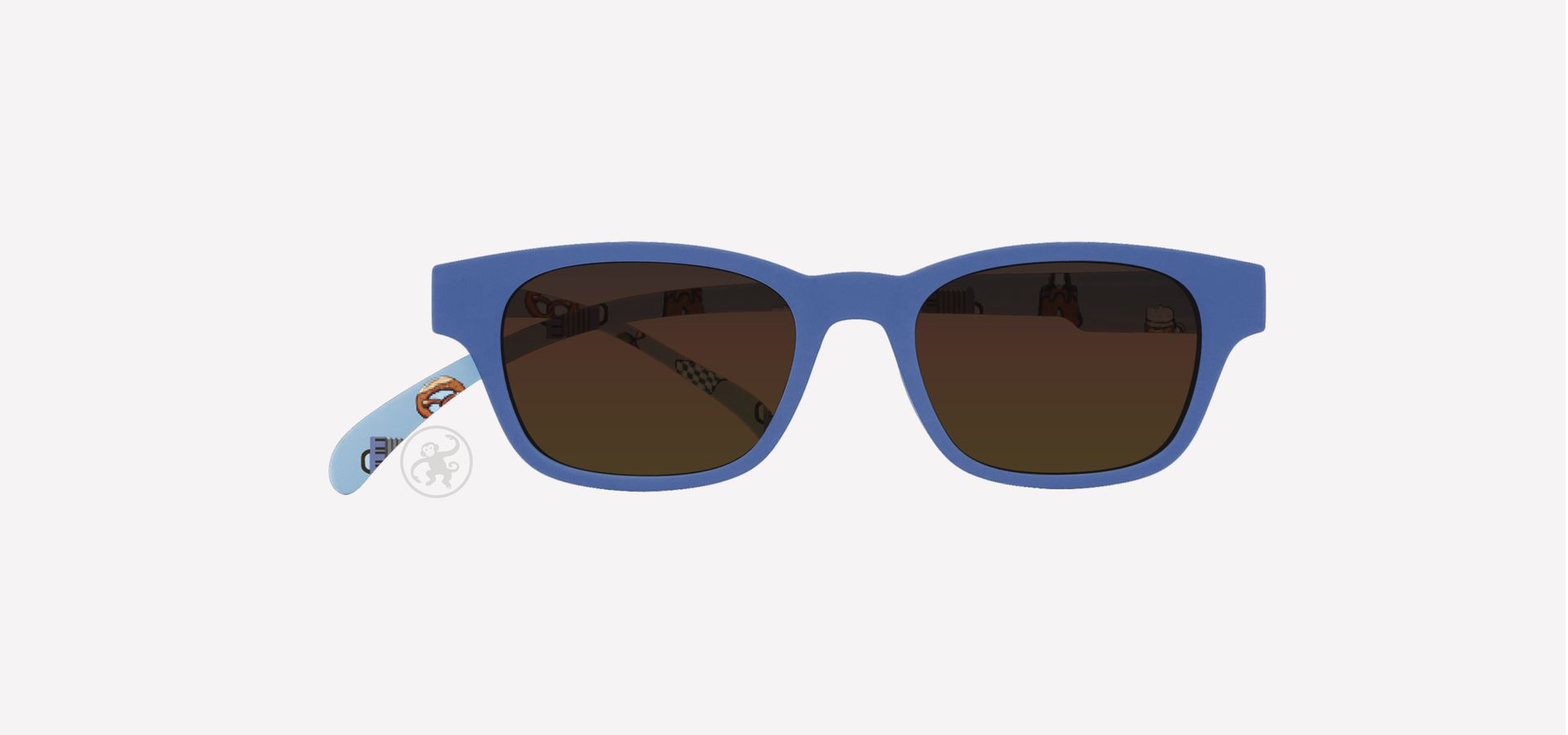 Lesesonnenbrille mit blauer Front und blauen Bügeln in Wiesn Optik von vorne auf hellem Hintergrund