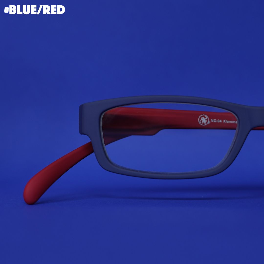 Eine blau-rote Brille auf blauem Hintergrund.