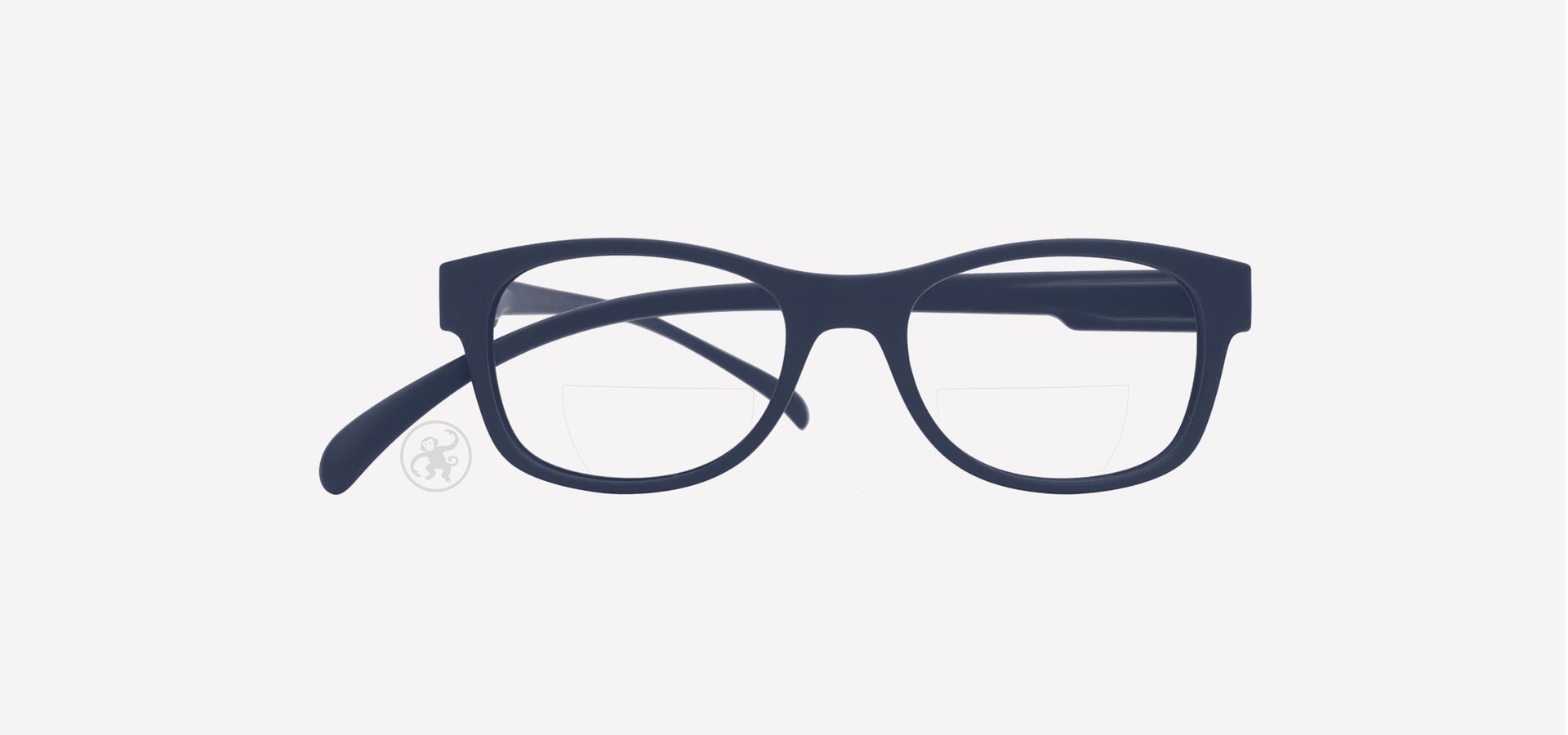 Dunkelblaue Bifokal Lesebrille von vorne auf hellem Hintergrund