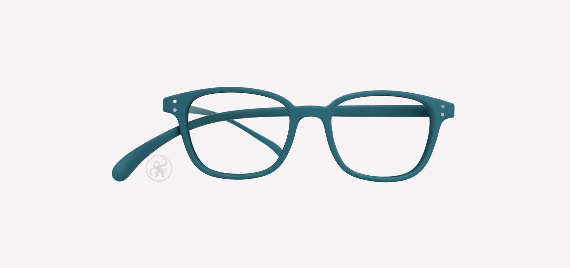 Ozean farbene Lesebrille von vorne auf hellem Hintergrund