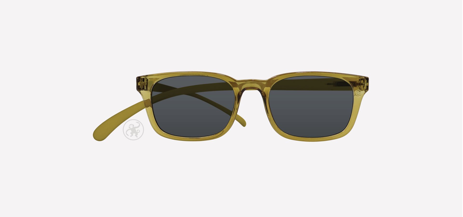 Transparent gold grüne Lesesonnenbrille von vorne auf hellem Hintergrund