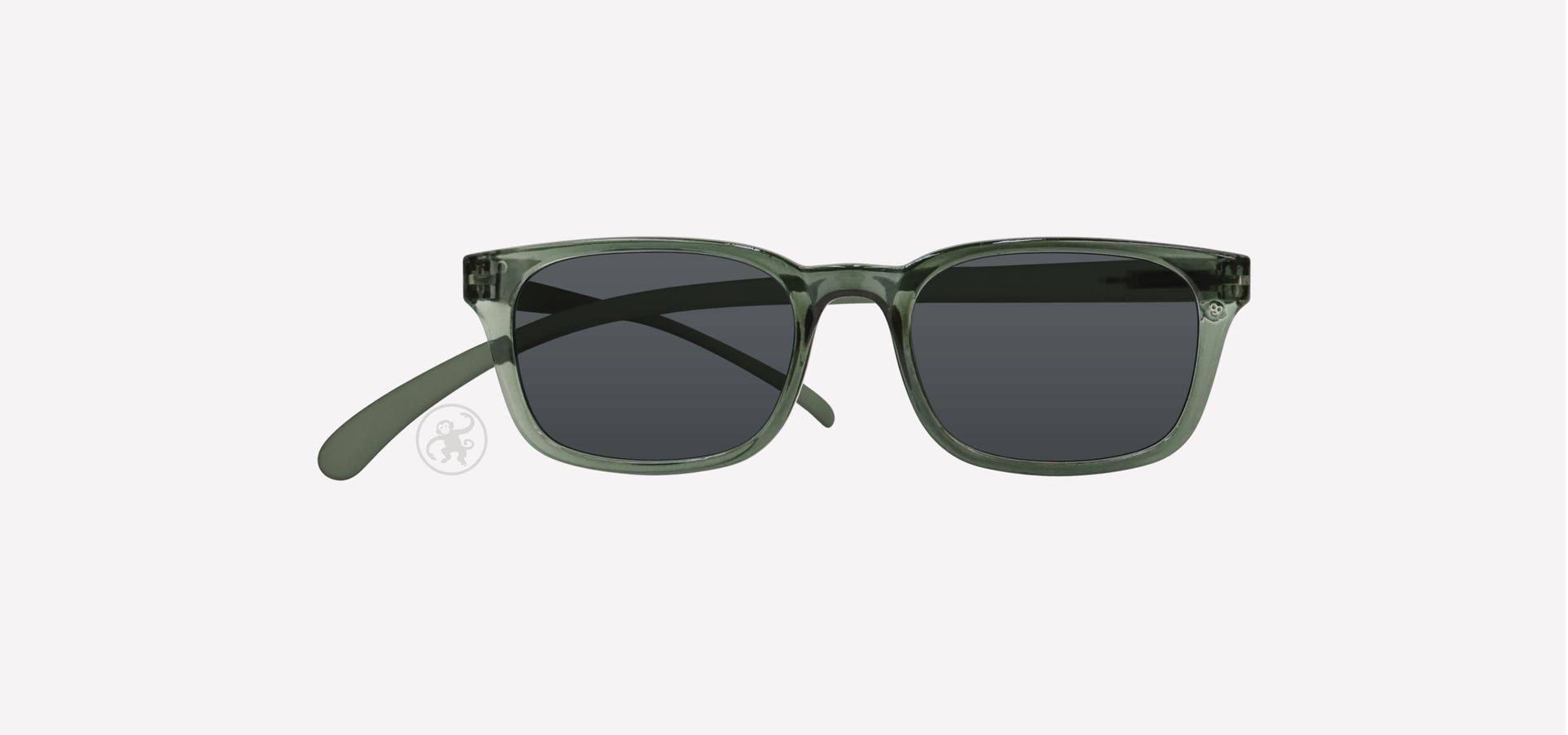 Transparent Salbei farbene Lesesonnenbrille von vorne auf hellem Hintergrund