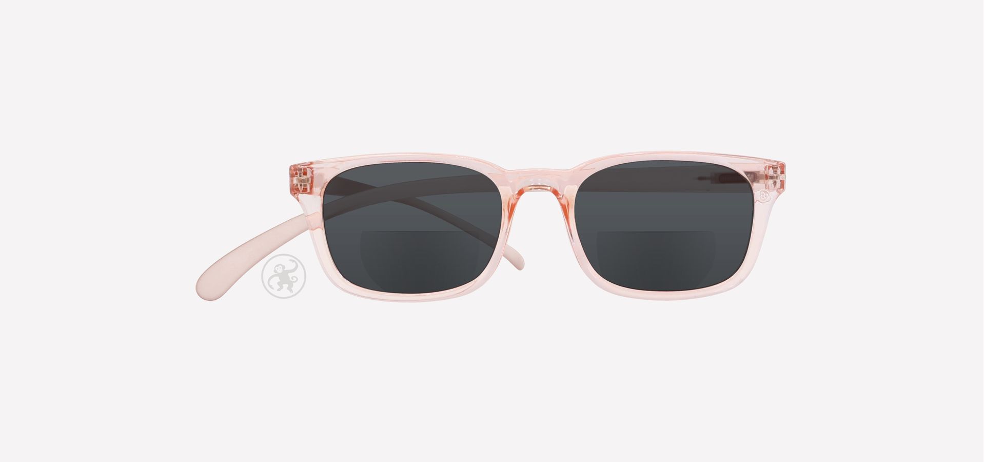 Transparent rosé Bifokal-Lesesonnenbrille von vorne auf hellem Hintergrund