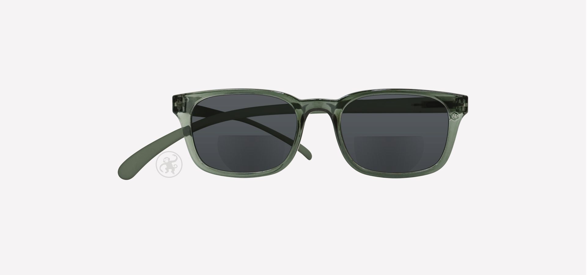 Transparent Salbei farbene Bifokal-Lesesonnenbrille von vorne auf hellem Hintergrund