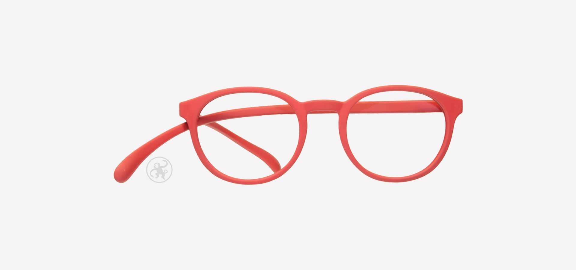 Rot farbene panto Lesebrille von vorne auf hellem Hintergrund